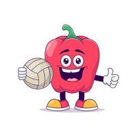 rode paprika spelen volley cartoon mascotte vector