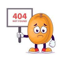 met bord 404 niet gevonden perzik cartoon mascotte vector