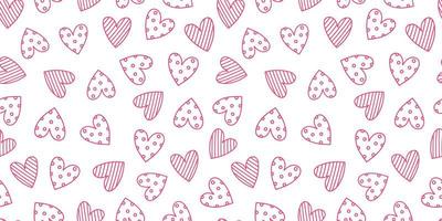 schattig naadloos patroon met roze doodle harten. vector handgetekende illustratie. perfect voor Valentijnsdag en vakantieontwerpen, print, decoraties, inpakpapier, omslagen, uitnodigingen, kaarten.