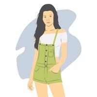 mooi en schattig vrouwelijk personage poseren in casual kleding. platte cartoon vectorillustratie vector