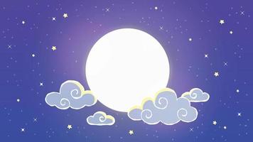 heldere maan met wolken in de paarse nachtelijke hemel, sterren vector