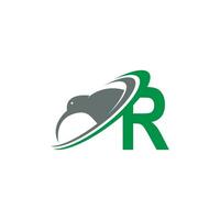 letter r met kiwi vogel logo pictogram ontwerp vector