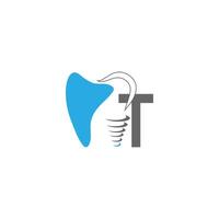 letter t logo icoon met tandheelkundige ontwerp illustratie vector