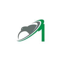 nummer 1 met kiwi vogel logo pictogram ontwerp vector