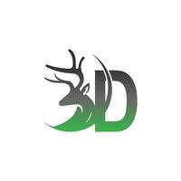 letter d pictogram logo met herten illustratie ontwerp vector