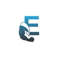 letter e logo icoon met spier arm ontwerp vector