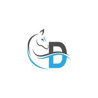 letter d pictogram logo met paard illustratie ontwerp vector