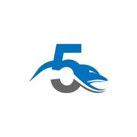 dolfijn met nummer 5 logo pictogram ontwerp concept vector sjabloon
