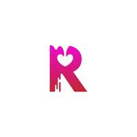 letter r logo icoon met smeltende liefde symbool ontwerpsjabloon vector