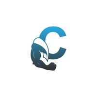 letter c logo icoon met spier arm ontwerp vector