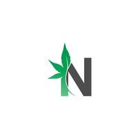 letter n logo icoon met cannabis blad ontwerp vector