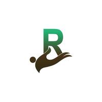 letter r logo icoon met mensen hand ontwerp symbool sjabloon vector