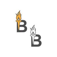 letter b-pictogramlogo gecombineerd met fakkelpictogramontwerp vector