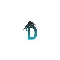 letter d logo icoon met afstudeer hoed ontwerp vector