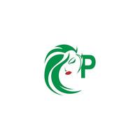 letter p met vrouw gezicht logo pictogram ontwerp vector