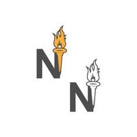 letter n icon-logo gecombineerd met fakkelpictogramontwerp vector