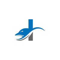 dolfijn met letter i logo pictogram ontwerp concept vector sjabloon