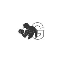 letter g-logopictogram met een persoon die een barbell-ontwerp vasthoudt vector