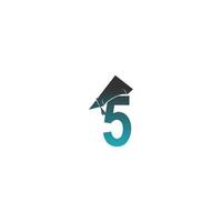 nummer 5 logo icoon met afstudeer hoed ontwerp vector