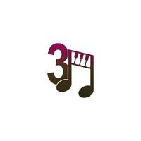 nummer 3 logo icoon met muzieknoot ontwerp symboolsjabloon vector