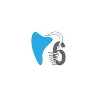 nummer 6 logo icoon met tandheelkundige ontwerp illustratie vector