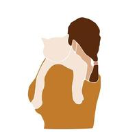 abstracte moderne vrouw met schattige kat. silhouet van schattige eigenaren van gezelschapsdieren en schattige huisdieren. vrouwen met mooie poesjes in hands.contemporary art. mode papier gesneden elementen. esthetische vectorillustratie vector