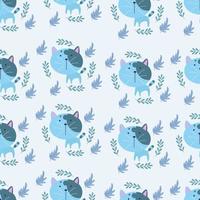 naadloos patroon met schattige blauwe kat vectorillustratie in cartoon-stijl vector
