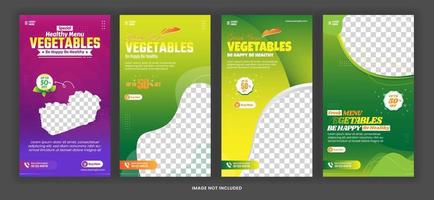 bundel verhaal gezonde verse kruidenier groente social media post promotie met kleurrijke sjabloon vector
