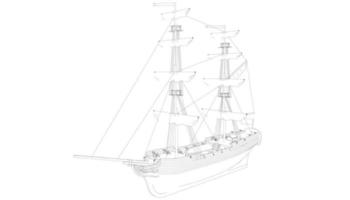 klassieke zeilboot in lineaire stijl vector