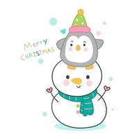 Leuke snowmans en pinguïn cartoon vriendschap zoete kerst festival kawaii vector