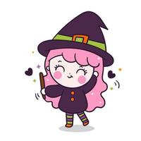 Schattig halloween meisje met kawaii heks cartoon trick or treat vector