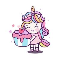 Leuke Eenhoorn meisje met Kawaii cupcake vector