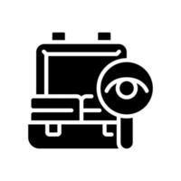 bagagecontroles zwart glyph-pictogram. grensbeveiliging. tassen onderzoek en scannen. douane beperkingen. smokkel voorkomen. silhouet symbool op witte ruimte. vector geïsoleerde illustratie