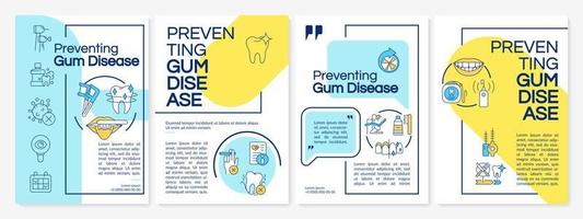 parodontitis preventie blauwe en gele brochure sjabloon. tanden poetsen. folderontwerp met lineaire pictogrammen. 4 vectorlay-outs voor presentatie, jaarverslagen. questrial, lato-reguliere lettertypen gebruikt vector