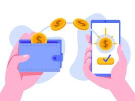 Online geld overmaken met mobiele telefoon vector