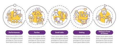 veelvoorkomende angst veroorzaakt paarse cirkel infographic sjabloon. datavisualisatie met 5 stappen. proces tijdlijn info grafiek. workflowlay-out met lijnpictogrammen. talloze pro-bold, reguliere lettertypen gebruikt vector