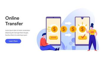 Landingspagina sjabloon van online geldoverdracht vector