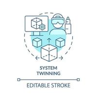 systeem twinning turquoise concept icoon. real-time virtuele tegenhanger abstracte idee dunne lijn illustratie. geïsoleerde overzichtstekening. bewerkbare streek. roboto-medium, talloze pro-bold lettertypen gebruikt vector