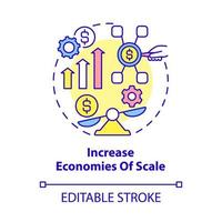 vergroot schaalvoordelen concept icoon. belang van zakelijke uitbreiding abstracte idee dunne lijn illustratie. kosten, waarden. efficiënte groei. vector geïsoleerde omtrek kleur tekening. bewerkbare streek