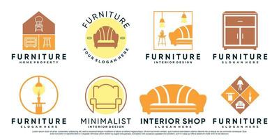 set bundel meubels of interieur logo-ontwerp met creatief concept premium vector