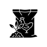 kip pluimveemest zwart glyph icoon. planten en gewassen biologisch voedend. groei en vruchtbaarheid toenemen. gemalen additief. silhouet symbool op witte ruimte. vector geïsoleerde illustratie