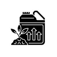 groeiversterker zwart glyph-pictogram. plant en gewassen groeiversneller. aanvulling en wijziging van de bodem. voedende toevoeging. silhouet symbool op witte ruimte. vector geïsoleerde illustratie