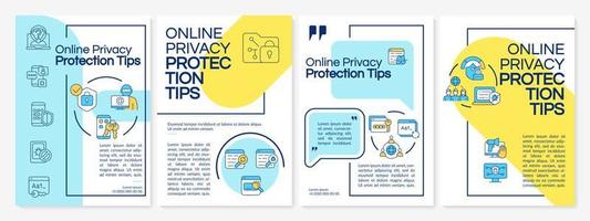 brochuresjabloon voor online privacybeschermingstips. flyer, boekje, folder afdrukken, omslagontwerp met lineaire pictogrammen. vectorlay-outs voor presentatie, jaarverslagen, advertentiepagina's vector