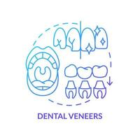 tandheelkundige fineren blauwe kleurovergang concept pictogram. esthetische tandheelkunde type abstracte idee dunne lijn illustratie. porseleinen veneers installeren. geïsoleerde overzichtstekening. talloze pro-bold-lettertypen gebruikt vector