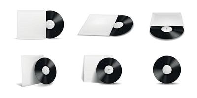 vinyl platenhoezen mockup realistische icon set vector