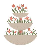 vectorillustratie van getrapt bloembed. tuin decoratief stenen bloembed. prachtige lente- en zomerkruiden, planten en bloemen. vector