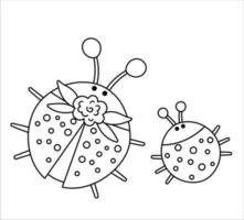 vector zwart-wit baby lieveheersbeestje met ouder. grappige bosinsectscène in Boheemse stijl die familieliefde toont. schattige boho-illustratie voor kaart, print, briefpapierontwerp. bos lijn icoon