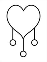 vector zwart-wit boho hart met hangers. Boheemse lijn pictogram geïsoleerd op een witte achtergrond. hemelse schets illustratie.