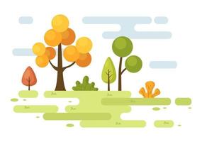natuur en landschap uniek van bomen, bossen, bergen, bloemen of planten in de lente en zomer achtergrond in abstracte verschillende vormen vlakke stijl illustratie vector
