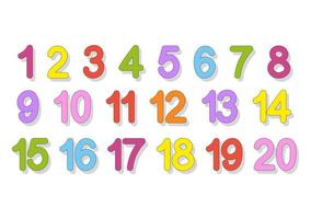 een reeks getallen van één tot twintig. heldere kleurrijke collectie. voor het lesgeven aan kinderen. eenvoudige platte vectorillustratie geïsoleerd op een witte achtergrond. vector